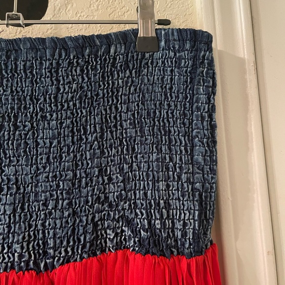 Plus Size Womens oranges/jean look strapless flowy dress size 3X pre-owned - Picture 4 of 13